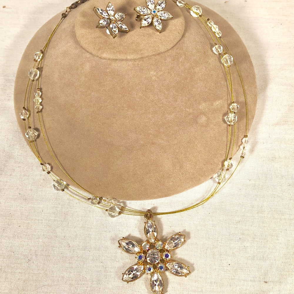 21" GOSSAMER FAIRY RHINESTONE NECKLACE & EARRINGS